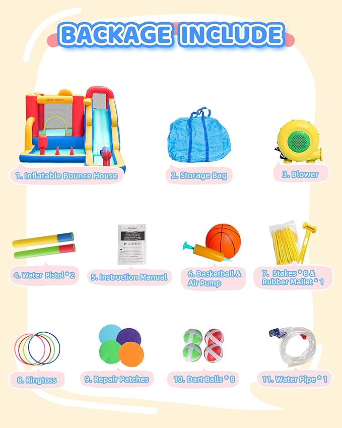 Doctor Dolphin Inflatable Bounce House with Air Blower, Bouncy Castle for Toddlers, Kids Jumping and Slide Castle for Indoor & Outdoor