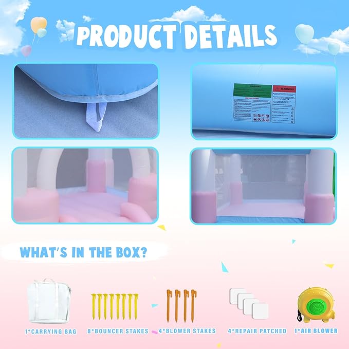 AKSPORT Inflatable Bounce House for Kids,Macaron Bouncy Castle with Air Blower & Slide & Large Ball Pool for Birthday Party, Wedding, Gift, Indoor & Outdoor,11.8FT*8.2FT*8.5FT