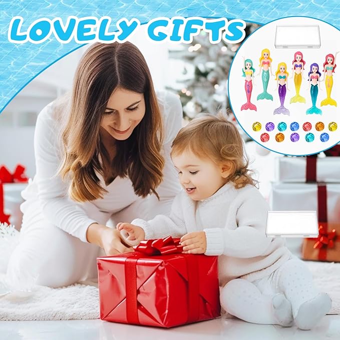 Diving Pool Toys Set, 6PCS Mermaids Underwater and 12PCS Big Colorful Diamond Swimming Pool Sinking Toys for Kids Children (Color Random)