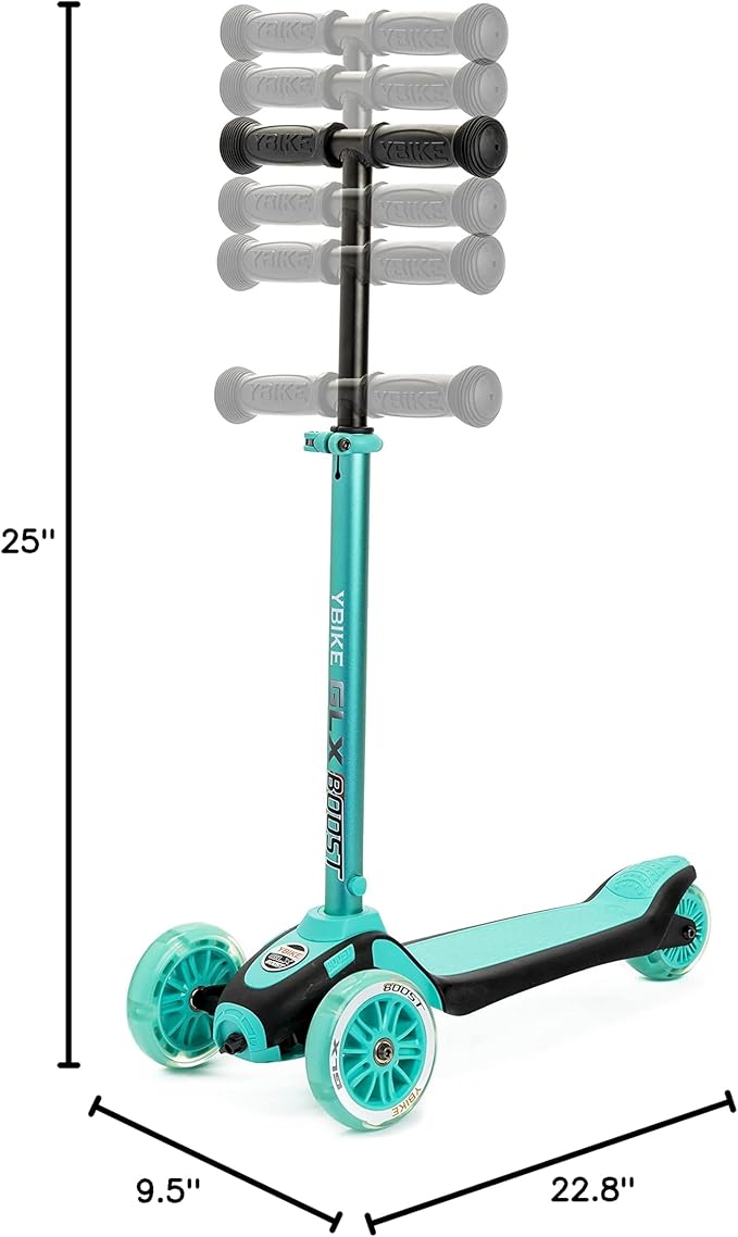 YBIKE GLX Boost Scooter with Adjustable Steering and Handlebar Height for Kids