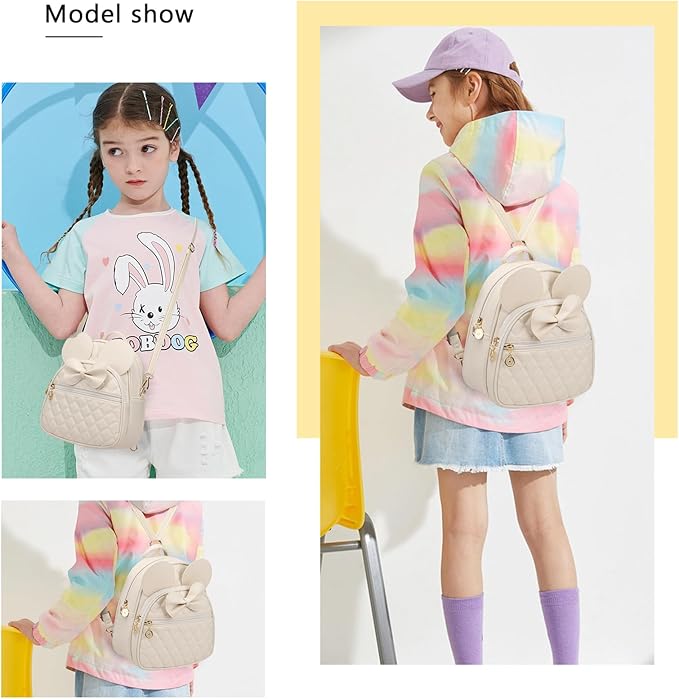 KL928 Girls Mini Backpack Bowknot Polka Dot Cute Small Daypacks Convertible Shoulder Bag Purse for Women