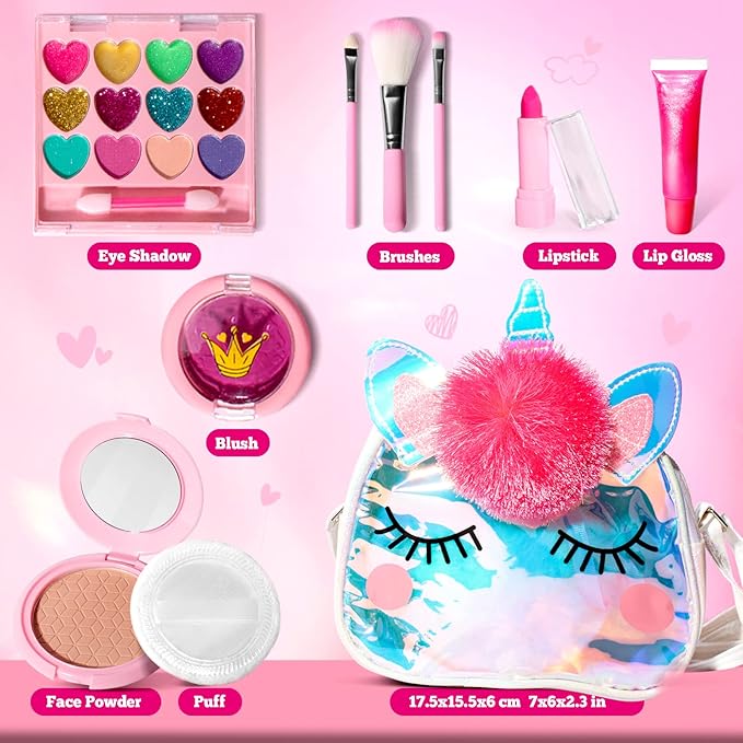 ULOVEME Kids Real Makeup Kit for Little Girls - Real, Non Toxic, Washable Make Up Toy - Umicorn Toys Gift for 3 4 5 6 7 8 9 10 12 Years Old Girls Birthday (Sparkle Umicorn)