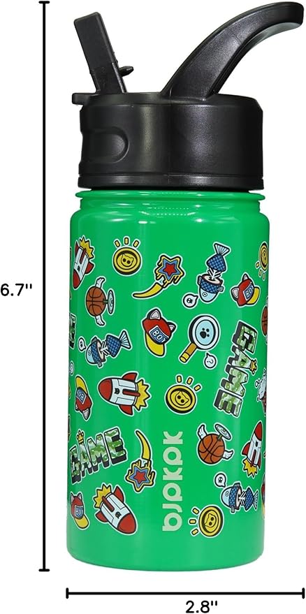 BJPKPK Insulated Water Bottle with Straw Lid, 15 oz Stainless Steel Metal Water Bottles, Reusable Leak Proof BPA Free Water Bottles, Cups, Thermo, Game