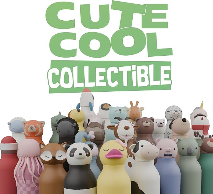 asobu Bestie Bottle Insulated Stainless Steel Water Bottle with Detachable Soft Animal Head Fun Drinking For Kids and Teens with Flexible Reusable Straw 16 Ounce (Koala)