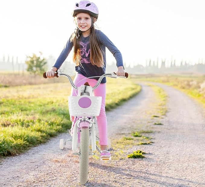 HONEY JOY Kids Bike, 12 14 16 18 20 Inch Toddler Bikes w/Training Wheels, Handbrake & Coaster Brake, Fully Enclosed Chain, Adjustable Handlebar & Seat, Kids Bicycle w/Basket, Girls Boys Bike 3-8