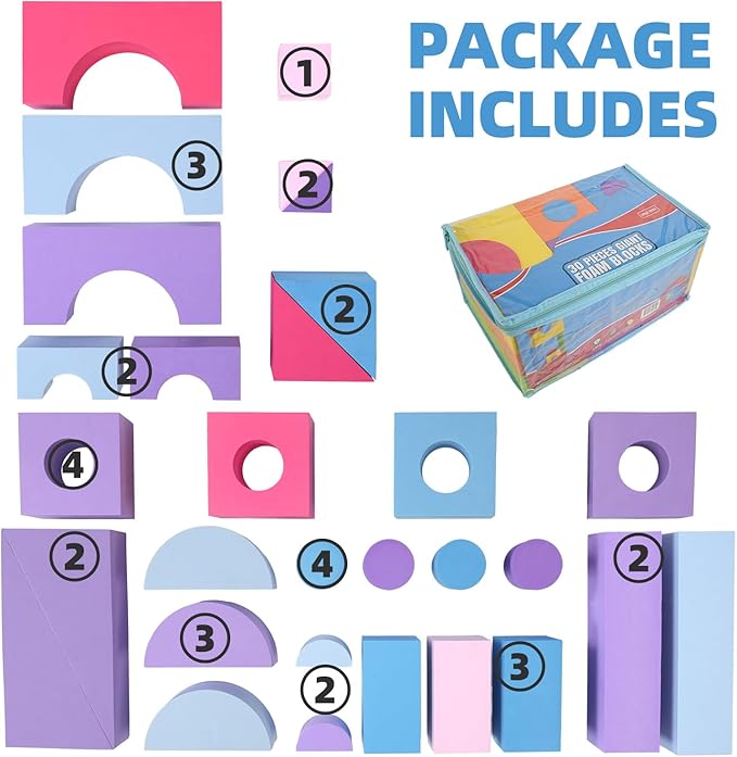 Large Building Foam Blocks for Toddlers, EVA Stacking Foam Building Blocks Toy Set, Non-Toxic, Washable, Early Learning Construction Toys & Gifts for Kids Boys & Girls (Pink, Pieces, 30)
