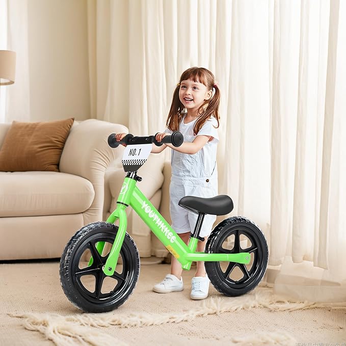 12 Inch Toddler Balance Bike for 1-3 Year Olds, No-Pedal Bike with Tool-Free Adjustable Seat, Quick Assembly, Gift for 1-3 Year Old Boys & Girls with Customizable Plate