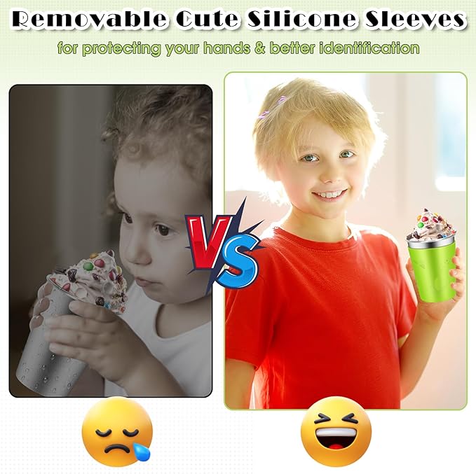 ShineMe Toddler Cups 6 pack, 12oz Stainless Steel Kids Cups Spill Proof, Unbreakable Toddler Sippy Cup With Soft Straws/Airtight Sliding Lids/Colorful Cute Silicone Sleeves, Indoor and Outdoot Use