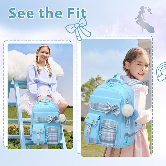 School Backpack for Girls Kids Bookbag for Elementary Middle School Casual Travel Daypack Teen Backpacks Blue