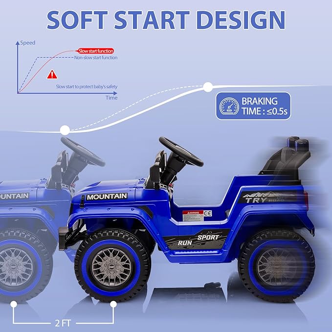 12V Kids Ride On Truck Car, Battery Powered Electric Vehicle Toy w/Parent Remote Control, Spring Suspension, 3 Speeds, LED Light, Music & Horn, Electric Cars for Kid, Gift for Boy Girl, Dark Blue