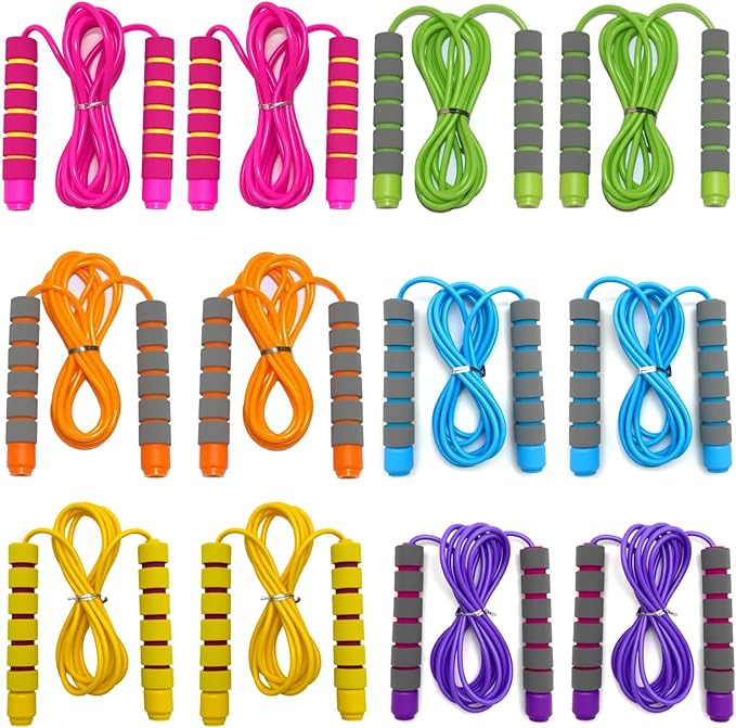 Adjustable Jump Ropes for Kids - Colorful Skipping Ropes with Soft Foam Handles - Ideal for Outdoor & Indoor Play, Fun Games Activity, Fitness, Exercise and Party Favors