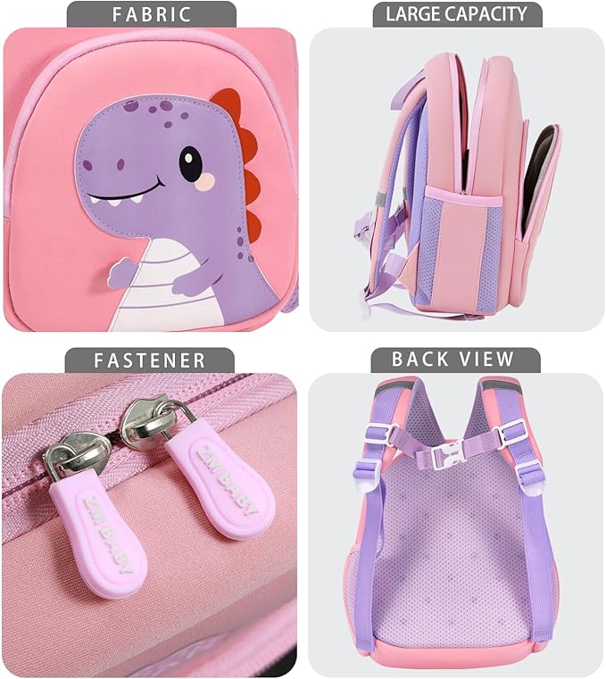 Lightweight and breathable children's dinosaur schoolbag, made of SBR diving fabric, suitable for kindergarten backpacks (pink, Small)