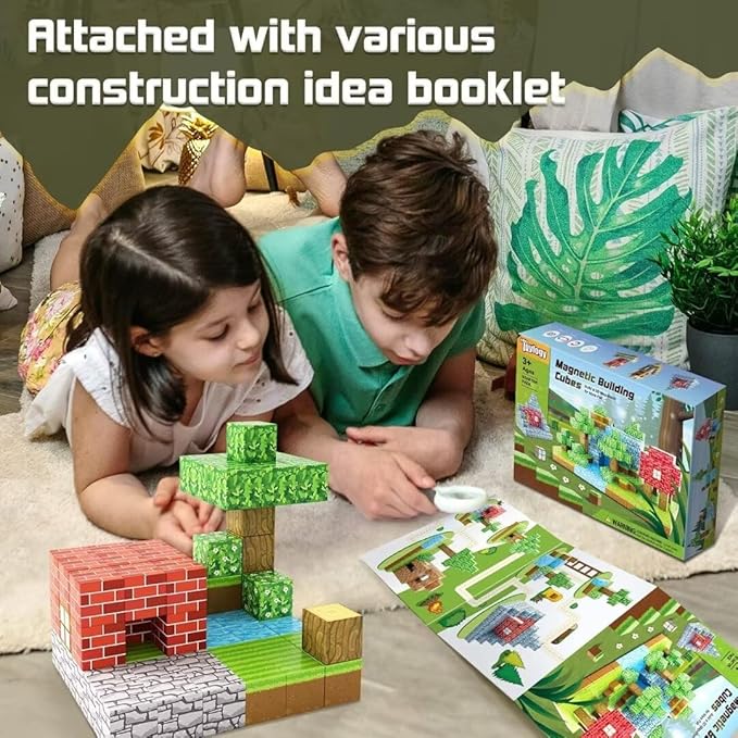 Magnetic Blocks-Build Mine Magnet World, Craft Magnetic Toys for Boys & Girls Age 3-4 4-5 6-8, STEM Montessori Sensory Toys for Toddlers Gifts for 3+ Years Old, 48PCS Fidget 1" Cubes Construction Toy