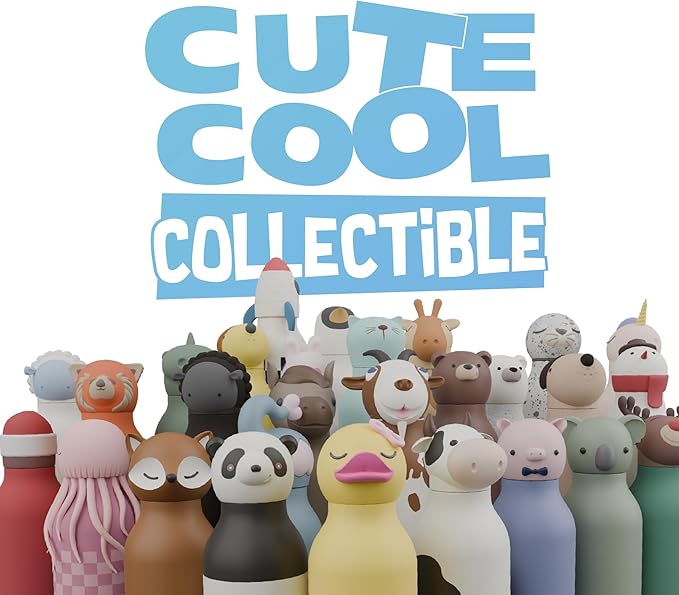 asobu Bestie Bottle Insulated Stainless Steel Water Bottle with Detachable Soft Animal Head Fun Drinking For Kids and Teens with Flexible Reusable Straw 16 Ounce (Sheep)