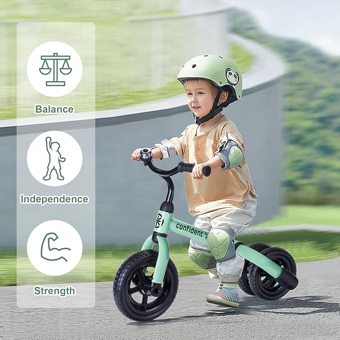 YGJT 3 in 1 Tricycle for Toddlers Age 2-5 Years Old, Folding Kids Balance Bikes with Adjustable Seat and Removable Pedal, Ride-on Toys for Infant, Gift for Baby Boys Girls Birthday (Mint Green)