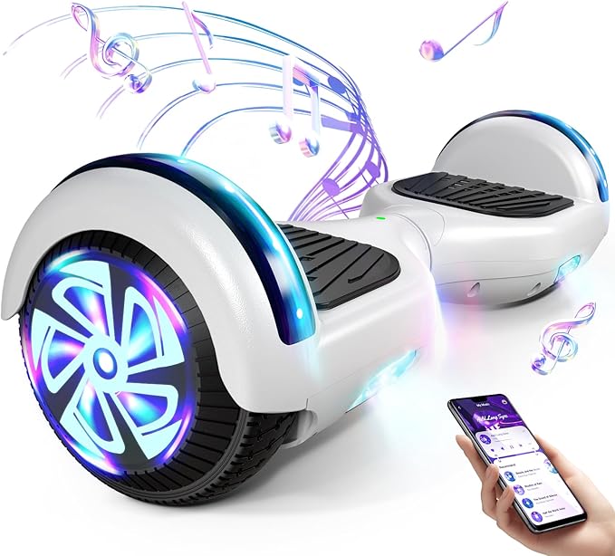 Scooter with Bluetooth Corlorful LED Lights, 6.5" Wheels, Dual 300W Motor Scooter for Kids Girls Boys Adults, All Ages