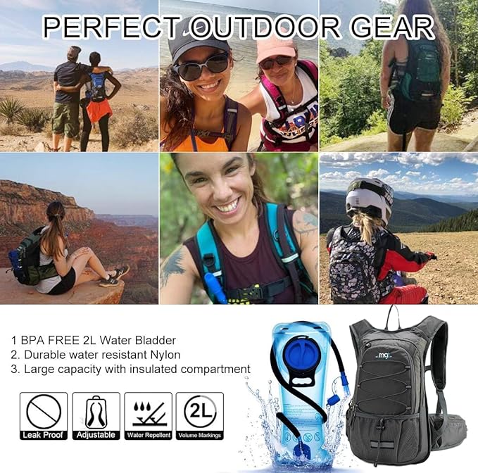 15L Insulated Hydration Backpack Pack with 2L Water Bladder Lightweight Hiking Backpack Bag for Women Men Daypack for Hiking Running Festival Camping Biking