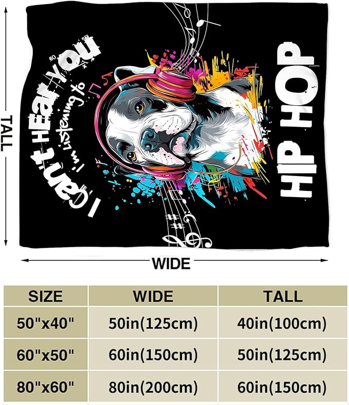 French Bulldog Throw Blanket Ultra Soft Cozy Funny Hip-Hop Music Dog Blanket Fleece Fuzzy Plush Bulldog Lovers Decor Gifts for Women Girls Adults Couch Sofa 60"x50"