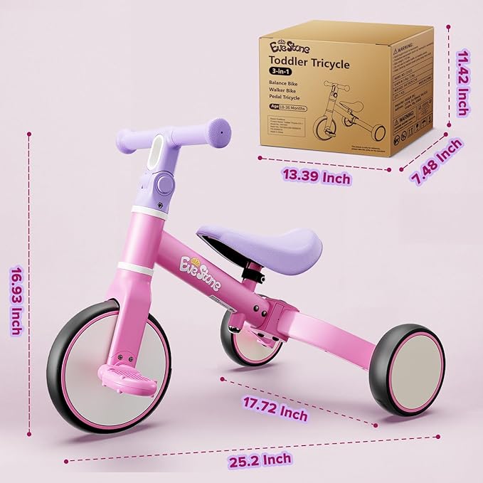 5-in-1 Toddler Balance Bike & Tricycle, Learn-to-Ride Toy for 18 Months to 4 Years, Outdoor & Indoor Ride-On for Gross Motor Skills, Birthday Gift Bike for Girls 2-4 Year Olds – Pink