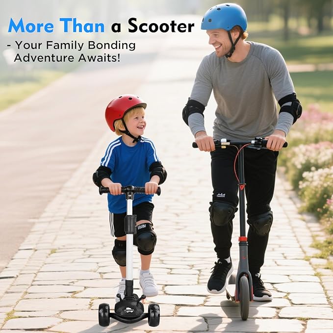 3 Wheel Electric Scooter for Kids Ages 3-12, w/Full Body Lights Up, DIY Stickers, 3 Adjustable Heights, 5Mph Safe Speed, 90min Riding, BLISSRIDE Foldable Kids Electric Scooter for Boys & Girls