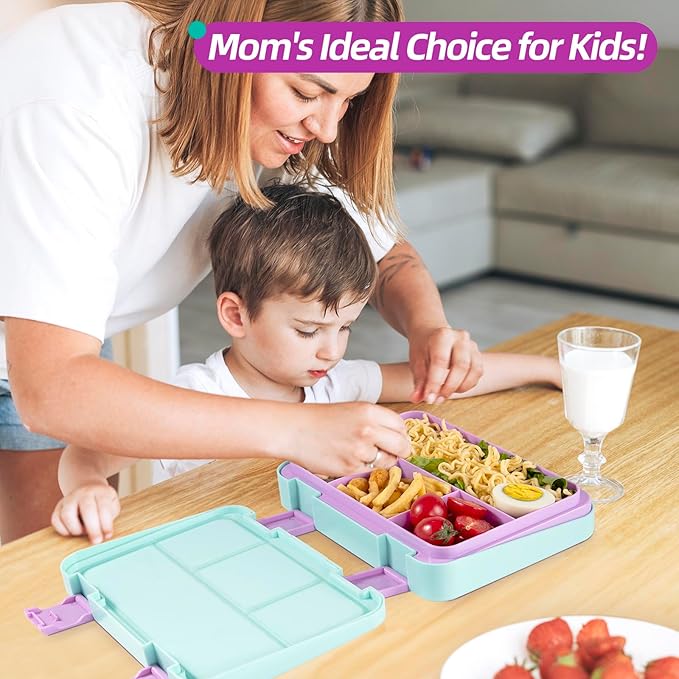 QCQHDU Bento lunch Box for Kids-4 Compartment,1180ml Lunch Containers for Adults,Microwave & Dishwasher & Freezer Safe,School,Work,Picnics with Sauce Vontainers,BPA-Free(Mermaid)