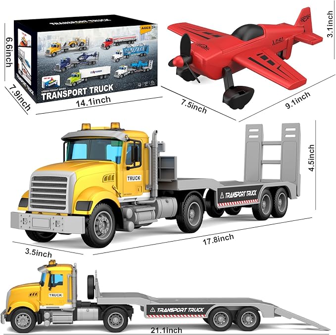 Large 22" Semi Police Truck Toy with Propeller Aircraft Car Toys for Kids Toddlers, Christmas Birthday Gift for Boy Girl Child 3 4 5 6 7 Years Old