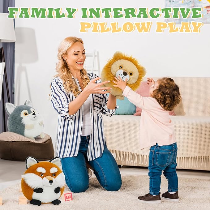 MaoGoLan 3Pcs Fox Stuffed Animal Plush Wolf Toy Lion Plush Big Stuffed Safari Animal Pillows for Kids, Women Valentine's Day Gifts Christmas Baby Shower Party Decorations