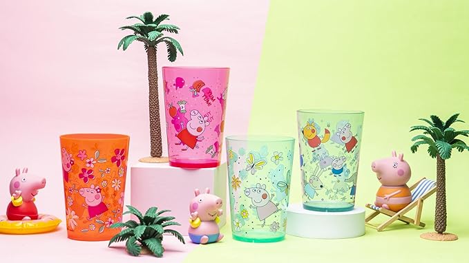 Zak Designs Peppa Pig Nesting Tumbler Set for At Home, 14.5oz Non-BPA Plastic Cups, 4-Pack (Peppa Pig and Friends)
