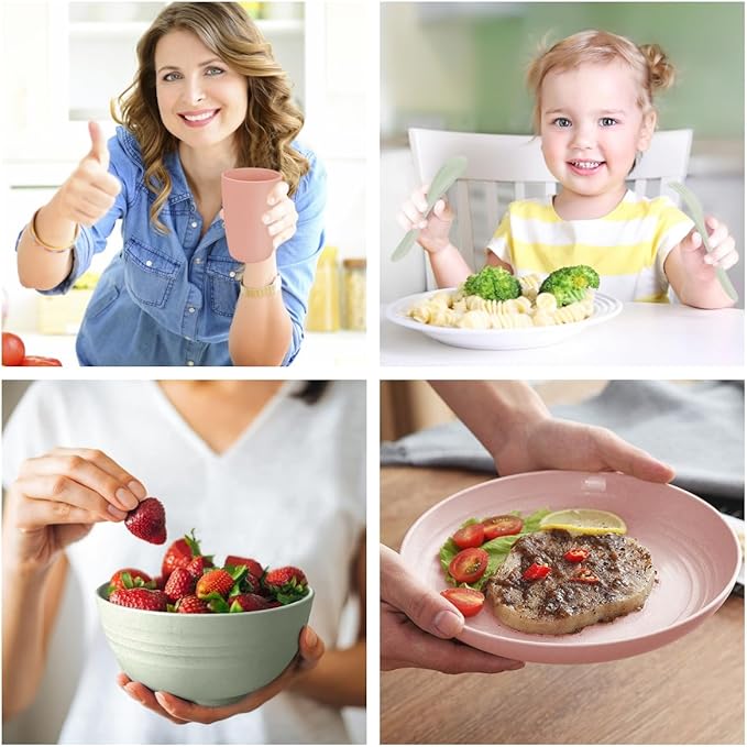 Shopwithgreen Wheat Straw Dinnerware Sets for 4, 20 PCS Unbreakable Plates and Bowls Sets, Reusable Dinner Dishes Set, Bowls, Cups, Plates for Camping, Kitchen, RV, Dorm, Dishwasher Microwave Safe