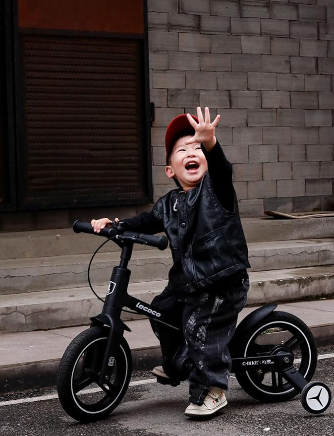 lecoco Upgraded Toddler Bike with Push Handle 6 in 1 for Kids, Balance Bicycle Toys with Training Wheels, Brackes, Cup Holder, Pedal, Kickstand Birthday Gift for Boys and Girls