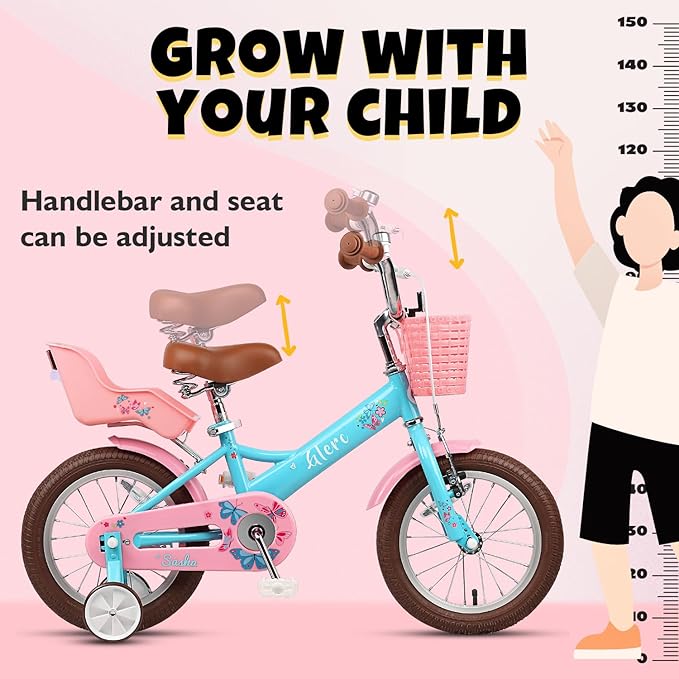 Glerc Sasha Girls Bike, 12-20 Inch Kids Bike for Ages 2-13 Years Old Children, Retro Vintage Style Kids Bicycle with Doll Bike Seat, Basket and Training Wheels, Multiple Colors