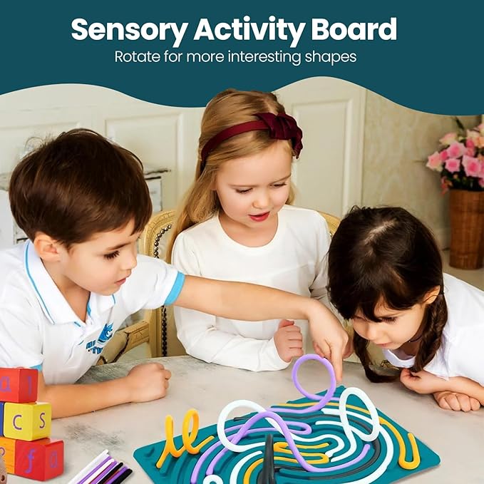 SENSORY4U Threading Sensory Activity Board – 3-Pack Fidget Toys for Kids and Toddlers – Fine Motor Skill Montessori Toy – Travel-Friendly Creative Play for Preschool Boys and Girls