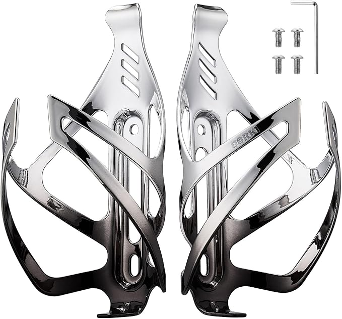 Corki Cycles Bike Water Bottle Holder Aluminum Alloy, Universal Bike Water Bottle Cage for Road, Mountain and Gravel Bikes - 2 Pack - Black&Silver