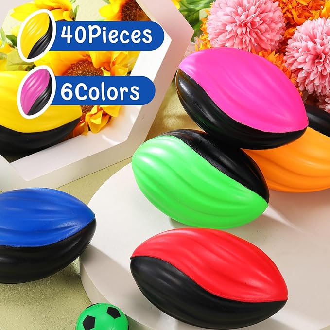 Woanger 40 Pcs Mini Foam Football Two Tone Spiral Squeeze Balls Bulk 5 Inch Soft Small Waterproof Sports Football for Kids Colorful Ball Toys for Indoor Outdoor Game Birthday Party Favor(Multicolor)