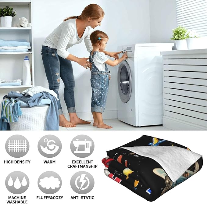 Airplane Throw Blanket for Kids, Cute Aircraft Plane Fleece Blanket Gifts for Boys Girls, Warm Cozy Soft Flannel Stuff for Bed Sofa Couch 80" x 60"