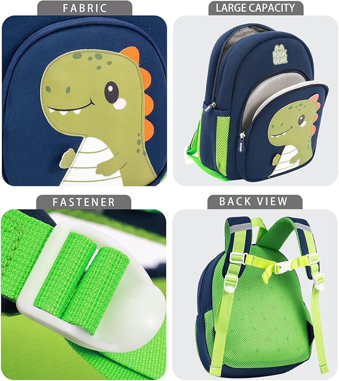 Lightweight and breathable children's dinosaur schoolbag, made of SBR diving fabric, suitable for kindergarten backpacks (black, Large)