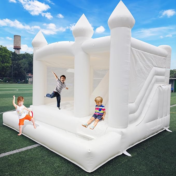 13FTx13FT 100% PVC White Inflatable Bounce House Wedding, Birthday Bounce House A Large Castle Themed Kids Trampoline and an Inflatable Bounce Party(Including Blower)