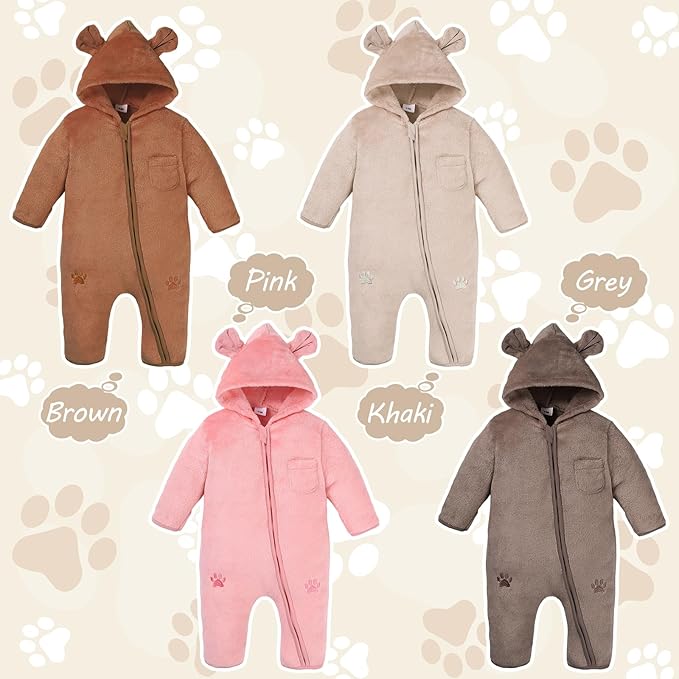 Newborn Snowsuit Baby Boy Bear Outfit Infant Girls Fleece Warm Jumpsuit Romper Winter Hooded Clothes