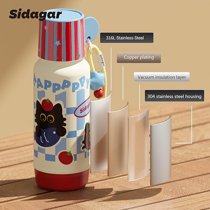 20 oz Cute Tumbler witn Lid and Straw, Insulated Stainless Steel Kids Water Bottle with Strap, Travel Leak Proof Coffee Cup, Cat