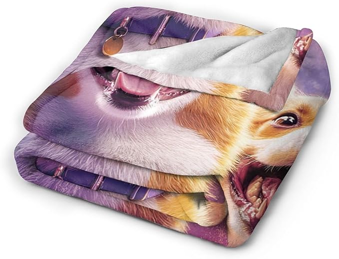 Corgi Dog Blanket Fleece Soft Warm Plush Cute Dog Throw Blanket Lightweight Plush Fuzzy Cozy Blankets for Lover Kids Adult Suitable for Couch Sofa Bed 80"X60"