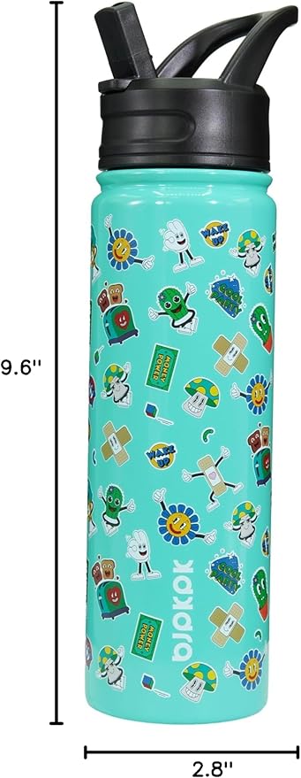 BJPKPK Insulated Water Bottle with Straw Lid, 22 oz Stainless Steel Metal Water Bottles, Reusable Leak Proof BPA Free Water Bottles, Cups, Thermo, Spring Party-Green