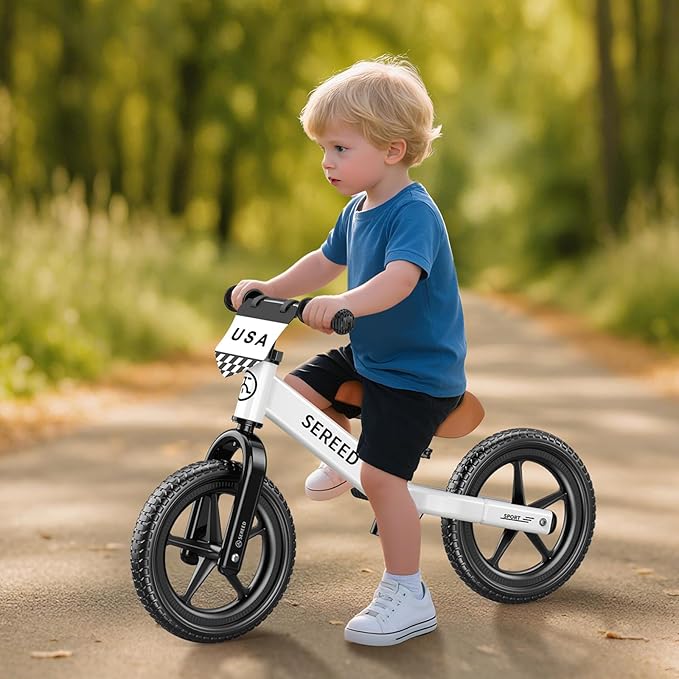 SEREED Toddler Balance Bike 2 Year Old, No Pedal Kids Toy Bike for 2-5 Years Old, Tool-Free Adjustment, Gift for 2-3 Boys Girls, Customize Plate with 3pcs Stickers (White)