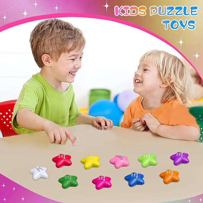 100PCS Bulk Star Stress Balls for Adults & Kids - Motivational Quotes Soft Foam Stress Relief Squeeze Toys, Fidget Anxiety & Anger Relief at Work/School/Home, Perfect Party Favors (Multi-Color)