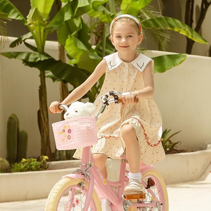 Girls Bike with Basket for Toddlers and Kids Aged 3-14 Years Old, 12 14 16 18 Inch with Training Wheels & Doll Seat, 20 Inch with Kickstand & Rear Rack, Princess Style Bicycle for Gift.