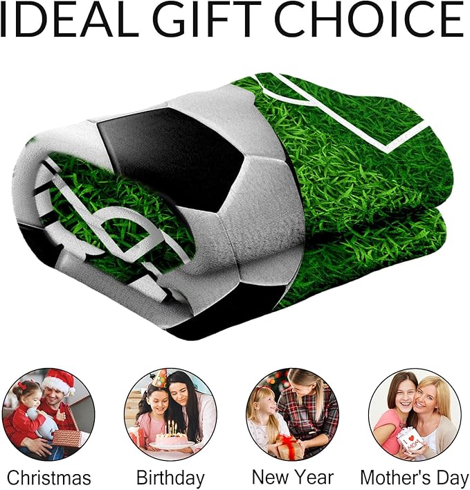 Personalized Soccer Throw Blanket with Name - Soft, Fuzzy & Warm - 40x50 Inches Crib Size Blanket for Couch, Office - Green Cute Throw Gift for Girls, Boys