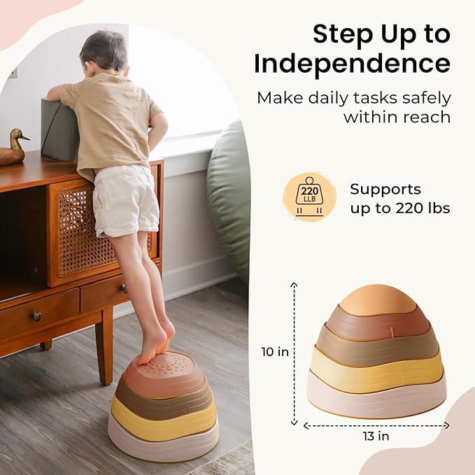 Tiny Land Stepping Stones for Kids, 5pcs Non-Slip Toddler Stepping Stones, Sensory Stepping Stones for Promoting Toddler's Balance & Coordination Skills, Stepping Stones for Toddlers 3-5