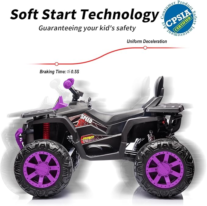 Kids ATV 4 Wheeler, 24V 4WD Electric ATV Ride On Toy for Big Kid with 2-Seater, 4x200W Motor - Purple