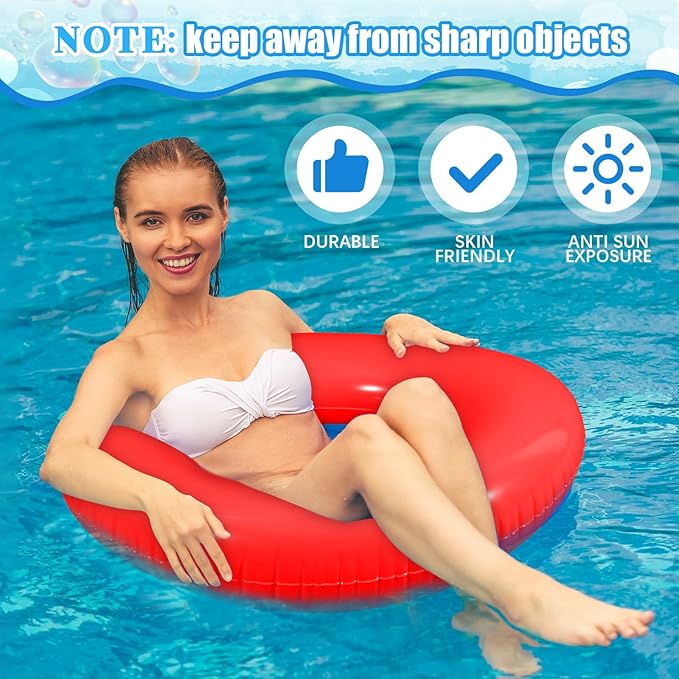 6 Pcs Inflatable Pool Floats 28 Inches Swim Tube Bulk for Adults Swimming Ring Pool Floaties for Beach Party Decorations Women and Men River Lake Summer Vacation Holiday (Red)