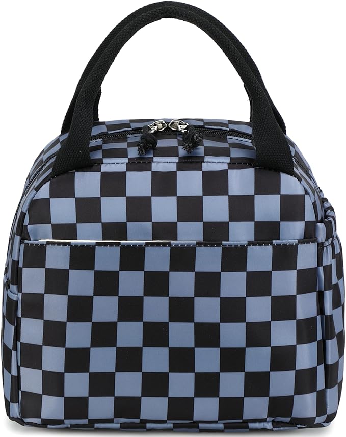 Lunch Box Kids Insulated Lunch Bag Large Reusable Leakproof Cooler Lunch Bags for Boys Girls School Travel Picnic (Gray Check)