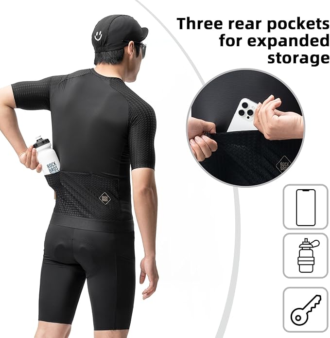 ROCKBROS Men's Cycling Jersey Short Sleeve Road Bike Shirt Zipper Pocket Quick Dry Bicycle Jersey